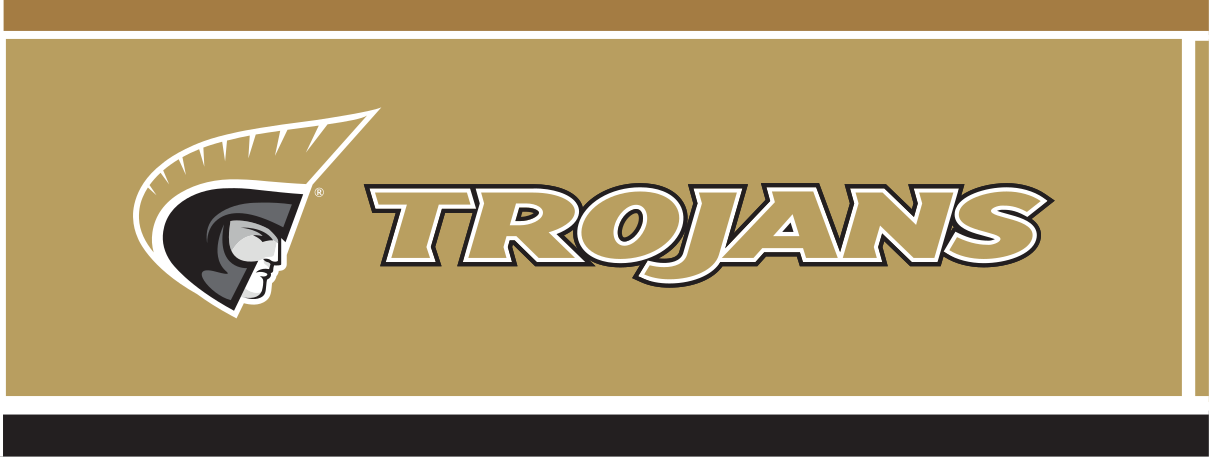 Athletic Trojan Wordmark with Icon, CMYK gold horizontal variant
