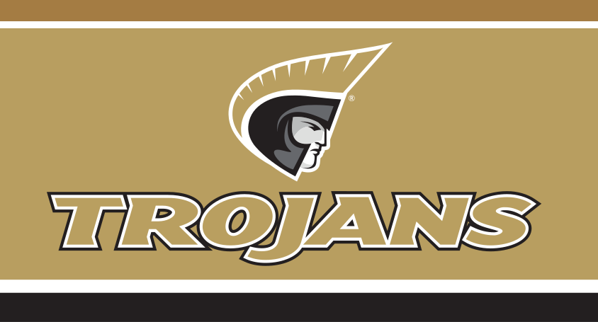 Athletic Trojan Wordmark with Icon, CMYK gold stacked variant