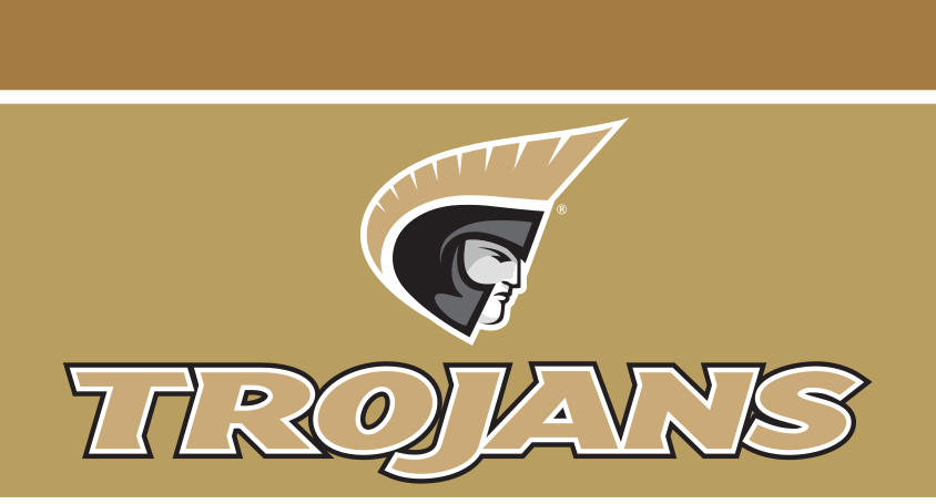 Athletic Trojan Wordmark with Icon, Pantone Coated gold stacked variant
