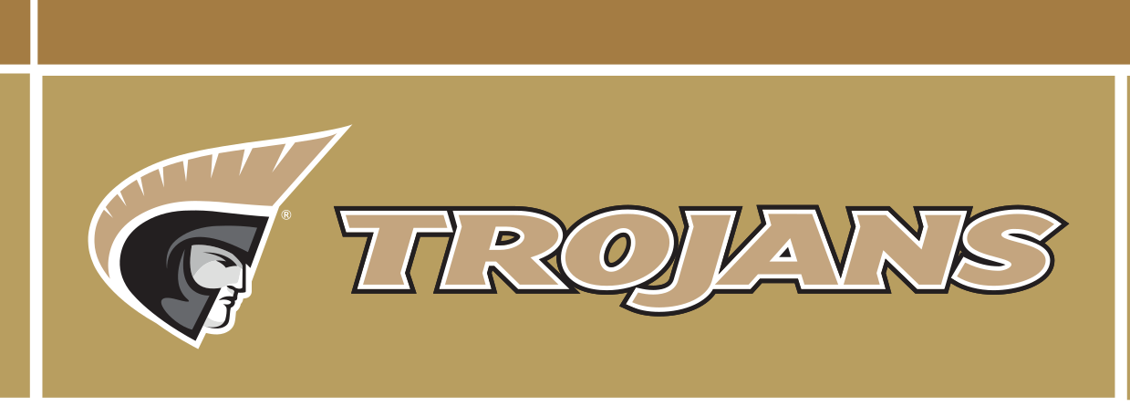 Athletic Trojan Wordmark with Icon, Pantone Uncoated gold horizontal variant