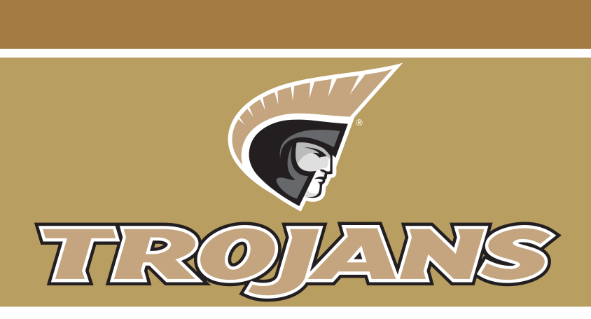 Athletic Trojan Wordmark with Icon, Pantone Uncoated gold stacked variant