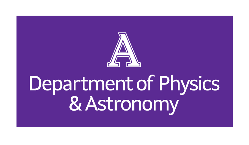 Department of Physics & Astronomy lockup, informal, white on purple background variant