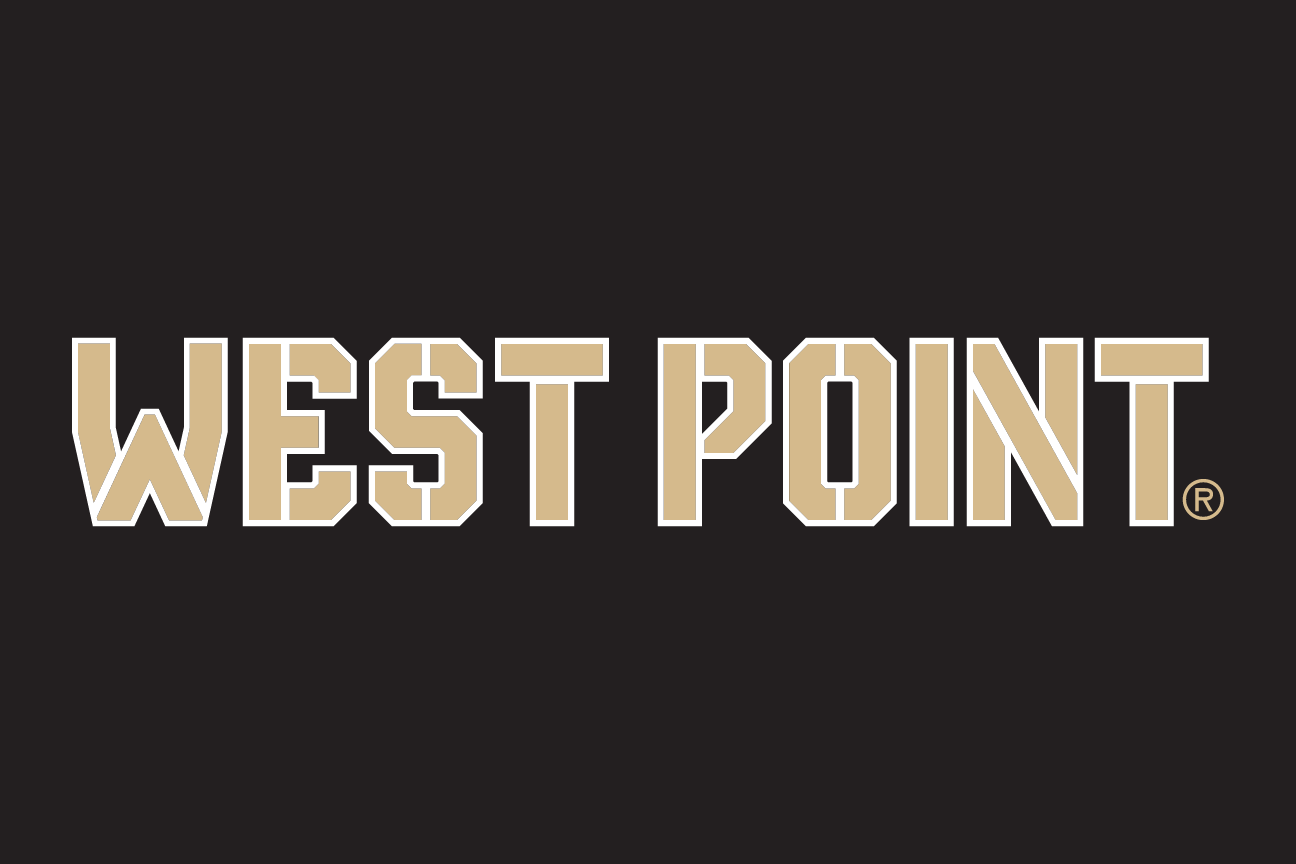 West Point wordmark, white/gold on black variant, cell 44