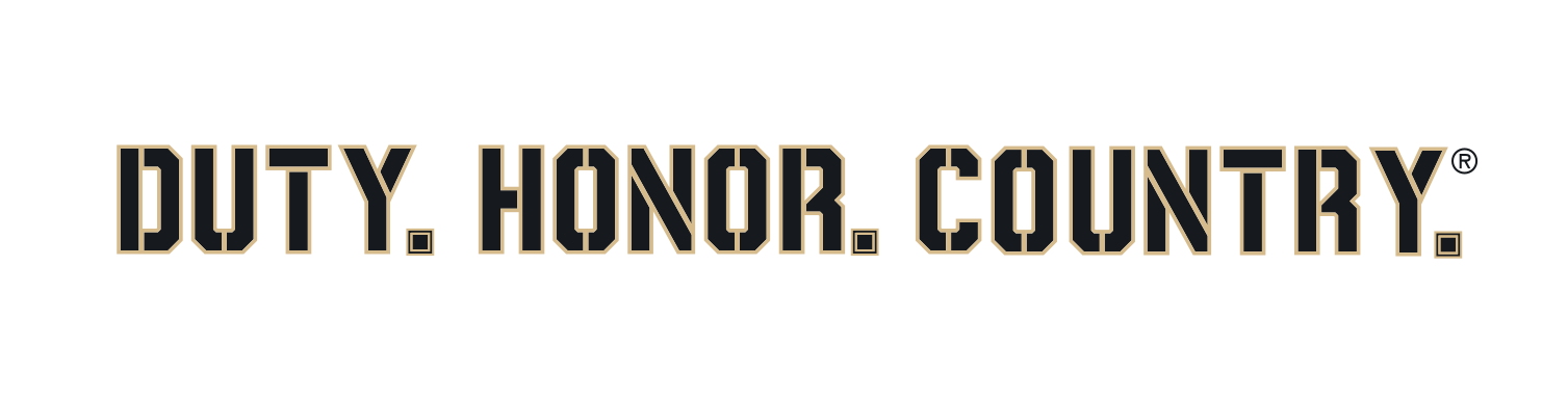 Duty Honor Country wordmark, black/gold with dots variant, cell 50