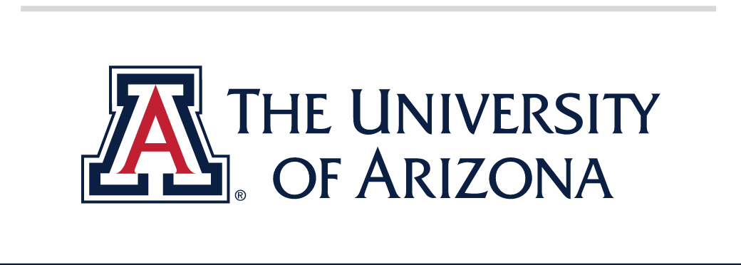 A lettermark with The University of Arizona wordmark, full color horizontal variant, cell 34