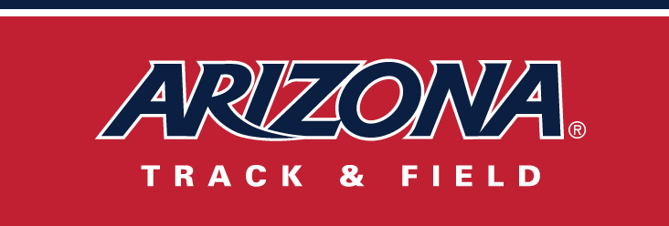 Arizona wordmark with Track & Field wordmark, navy and white outline on red variant, cell 93