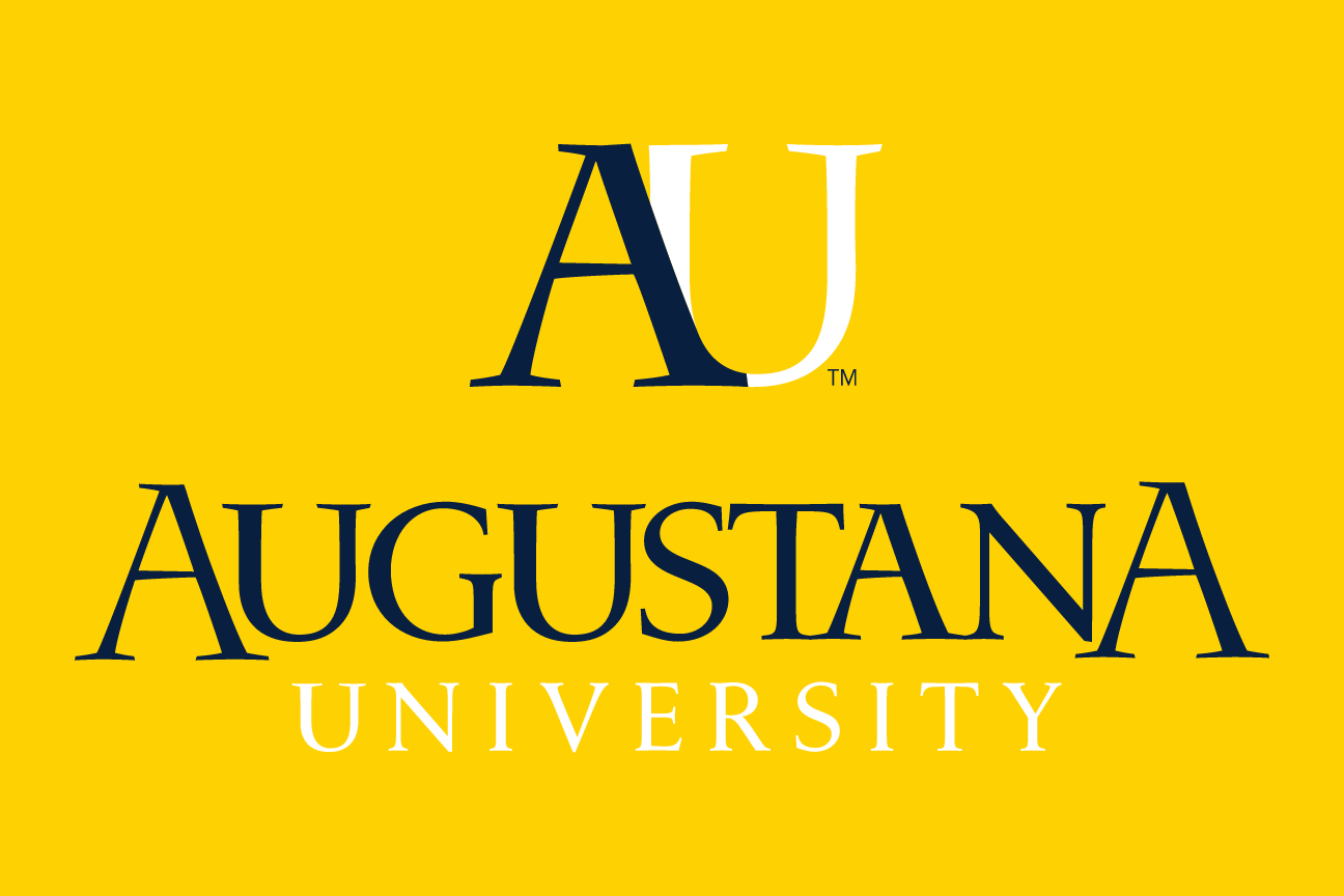 Augustana University logo, stacked navy white on gold variant, cell 29