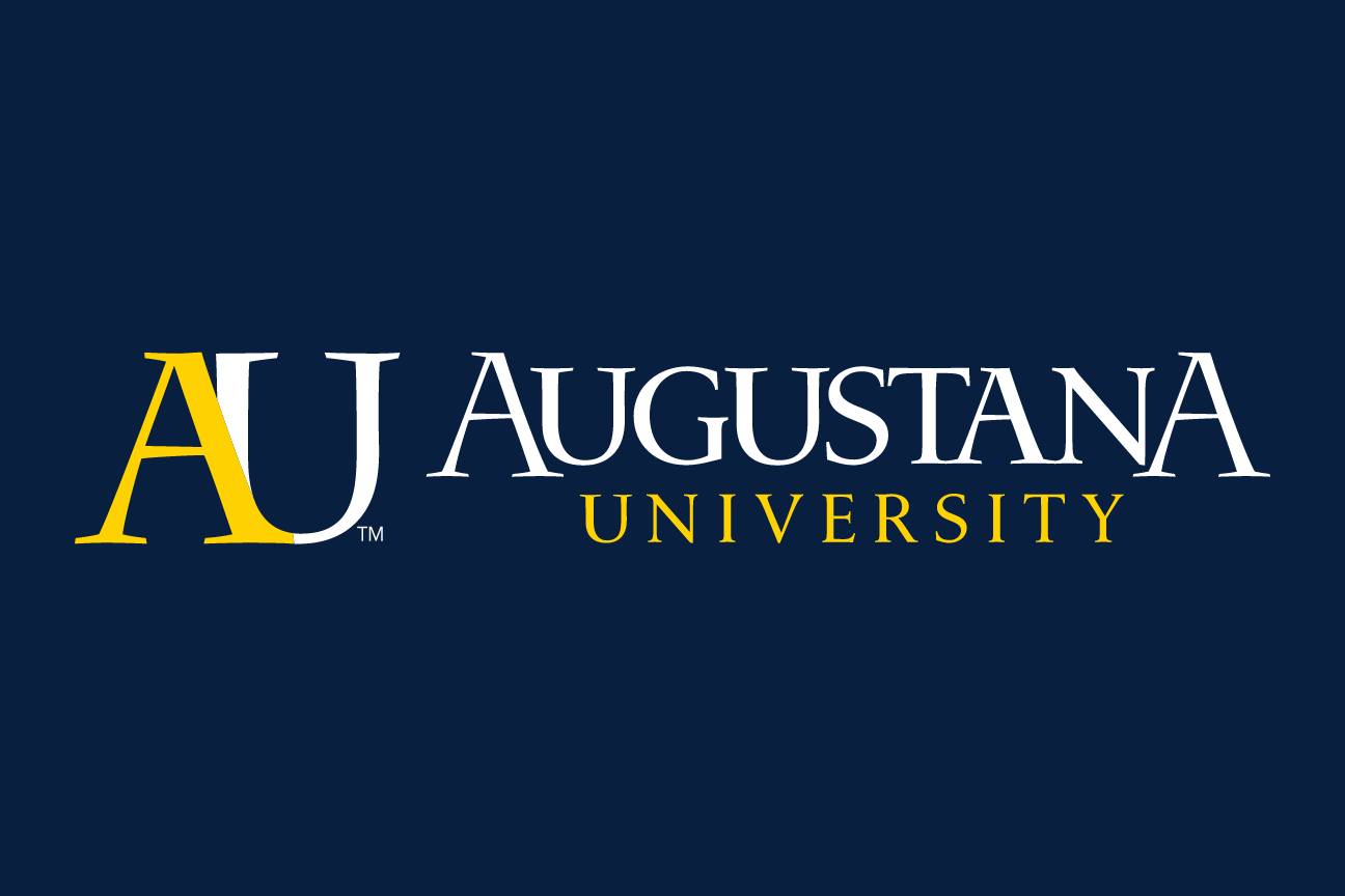Augustana University logo, horizontal gold white on navy variant, cell 36