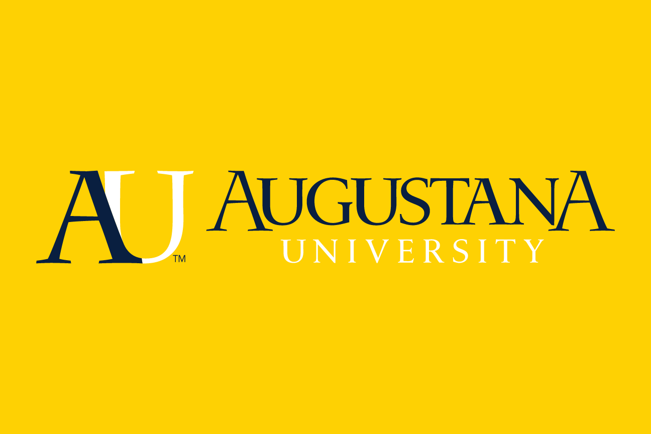 Augustana University logo, horizontal navy white on gold variant, cell 37