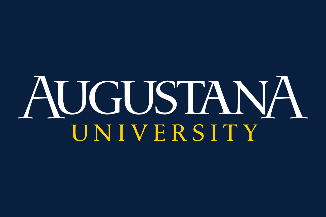 Augustana University, white and yellow wordmark on navy variant, cell 44