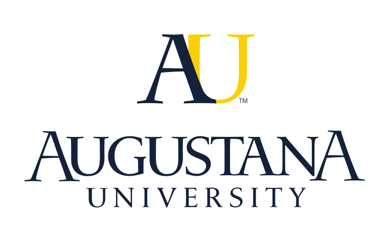 Augustana University logo, stacked navy gold variant, cell 26