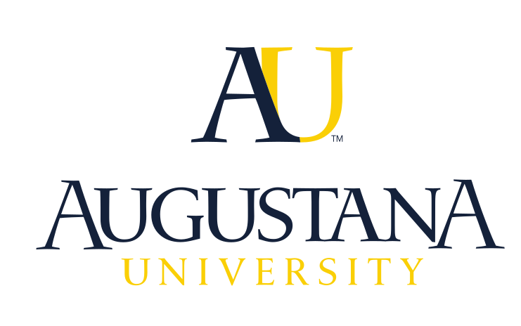 Augustana University logo, stacked navy gold university variant, cell 27