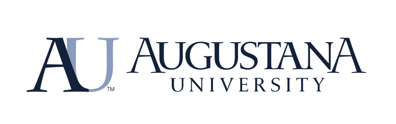 Augustana University logo, horizontal navy light blue variant, cell 38