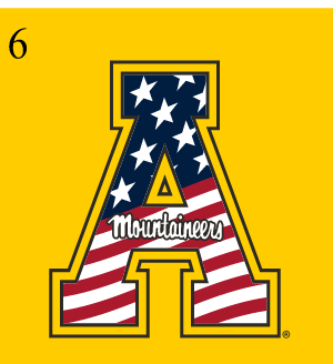 Appalachian State Mountaineers secondary logo, full color on gold variant, cell 16