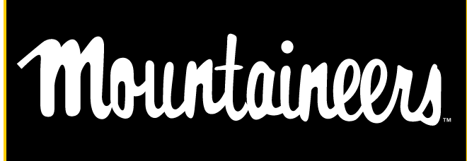 Mountaineers script wordmark, white on black variant, cell 20