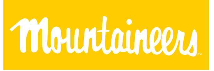 Mountaineers script wordmark, white on gold variant, cell 23