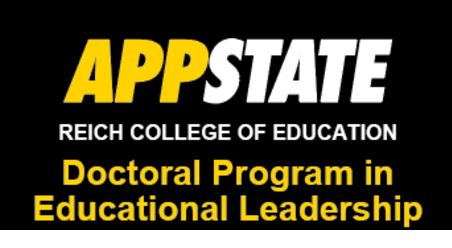 App State Unit Logo, Reich College of Education Doctoral Program in Educational Leadership, vertical, white/gold variant