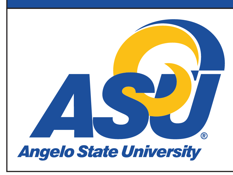 ASU Ram Head Logo with Angelo State University text, full color variant, cell 1