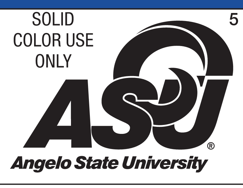 ASU Ram Head Logo with Angelo State University text, solid black variant, cell 5