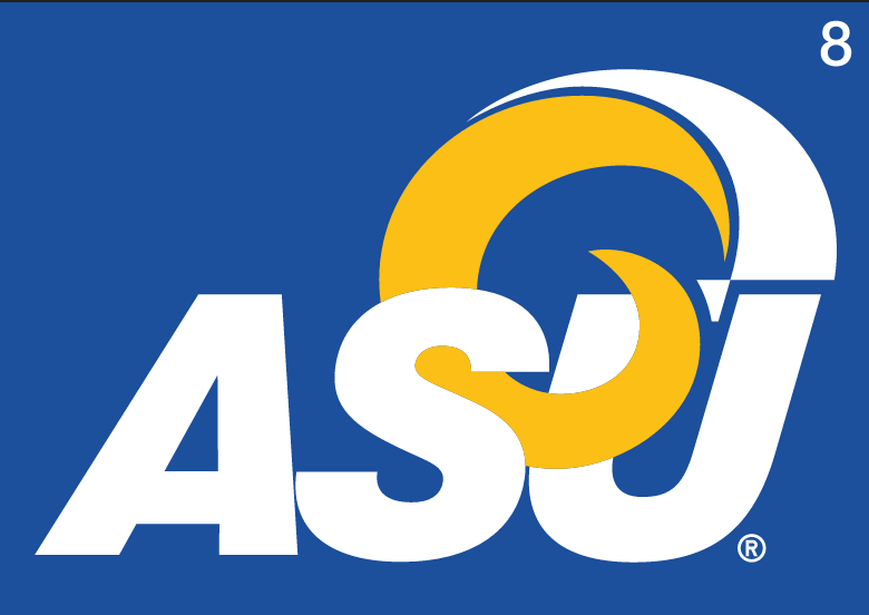 ASU Ram Head Logo, white and gold on blue variant, cell 8