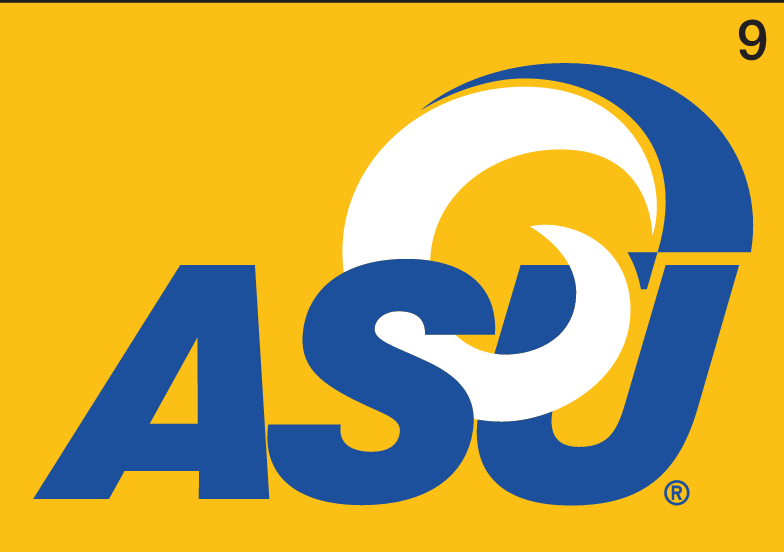 ASU Ram Head Logo, blue and white on gold variant, cell 9