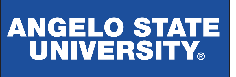 Angelo State University wordmark, white on blue variant, cell 20