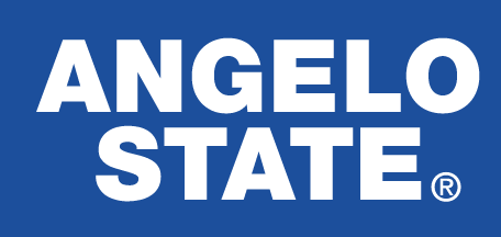 Angelo State wordmark, white on blue variant, cell 22