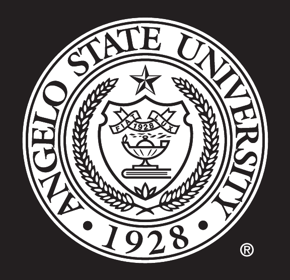 Angelo State University Seal, white on black variant, cell 24
