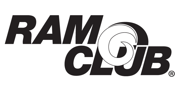 RAM CLUB logo, black and white on white variant, cell 46