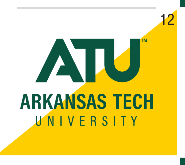 ATU Arkansas Tech University logo, stacked, color on yellow variant, cell 12