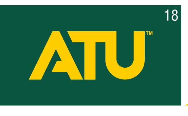 ATU lettermark, color on green variant, cell 18