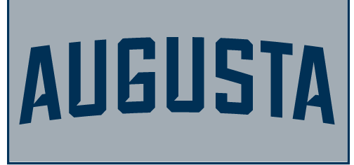 AUGUSTA arched wordmark, navy on grey variant, cell 7