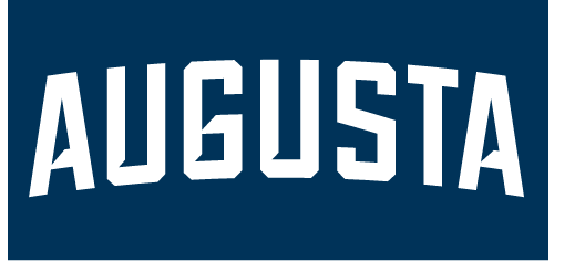 AUGUSTA arched wordmark, white on navy variant, cell 8