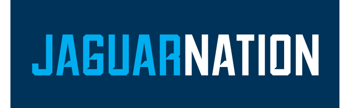 JAGUARNATION wordmark, light blue JAGUAR, white NATION on navy variant, cell 10