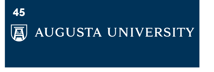 Augusta University logo, primary, horizontal, white variant, cell 45
