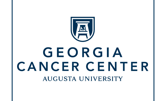 Georgia Cancer Center logo, stacked, blue variant, cell 49