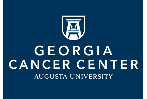 Georgia Cancer Center logo, stacked, white variant, cell 50