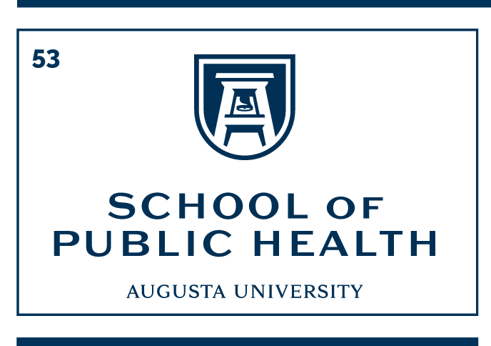 School of Public Health logo, stacked, blue variant, cell 53