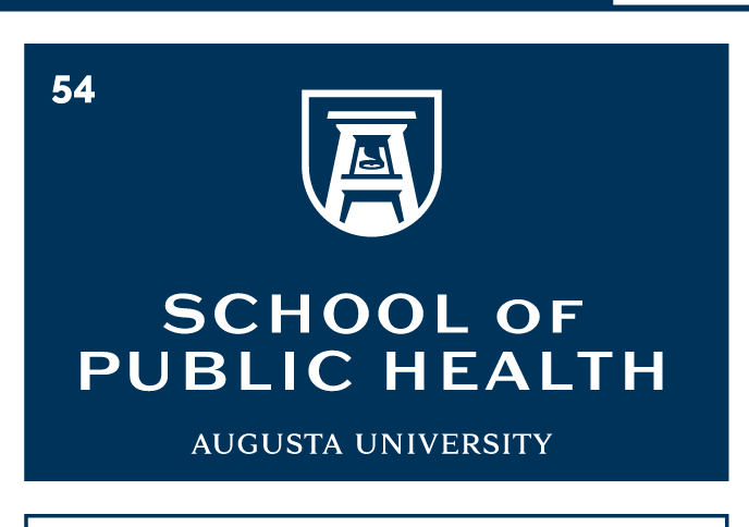 School of Public Health logo, stacked, white variant, cell 54