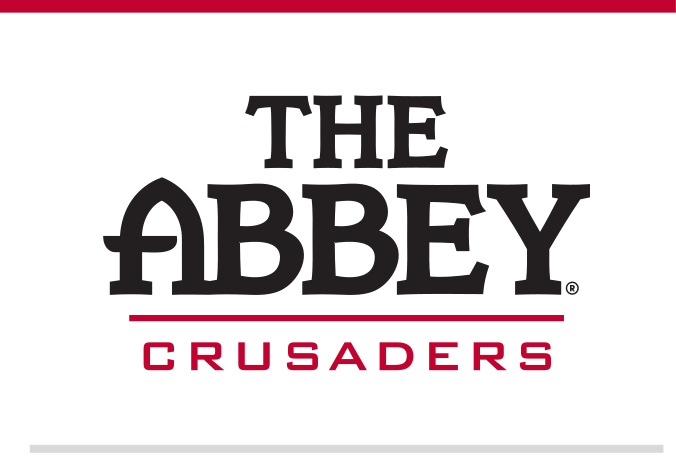 THE ABBEY CRUSADERS wordmark, black and red on white variant, cell 40