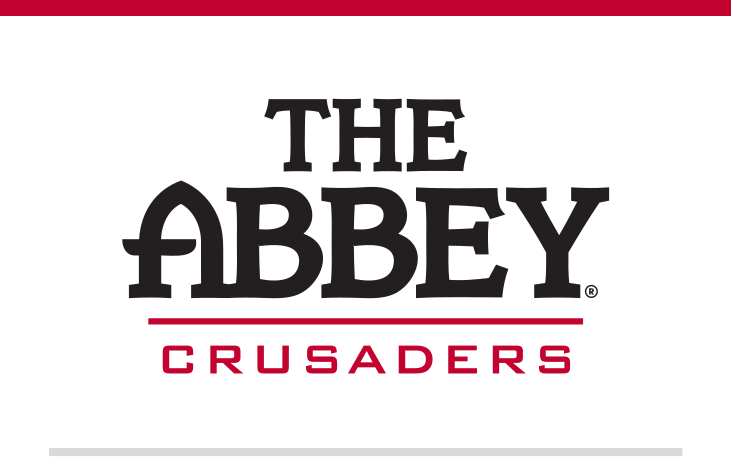 THE ABBEY CRUSADERS wordmark, black and red on white variant, cell 42