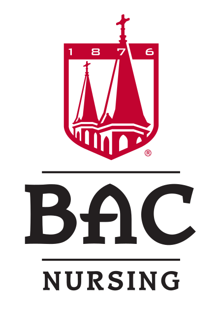 BAC Nursing logo, shield with initials, red/black on white variant, cell 91