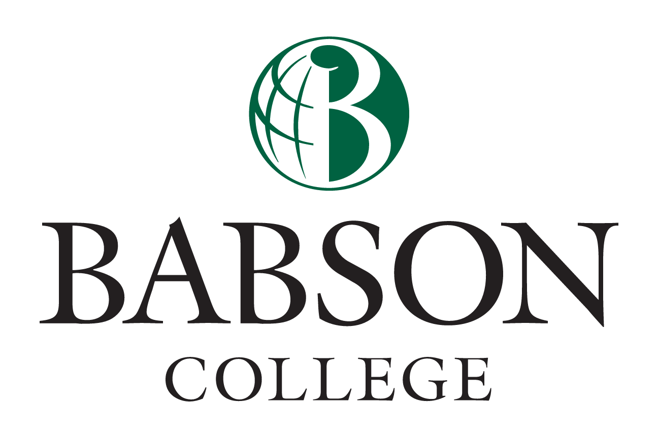 Babson College wordmark with globe icon, green/black variant, cell 7