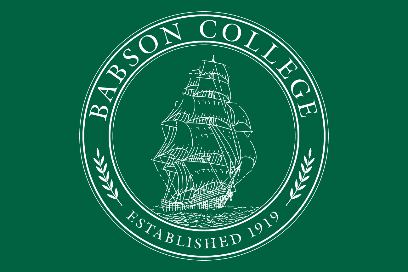 Babson College Seal, white on green background variant, cell 12