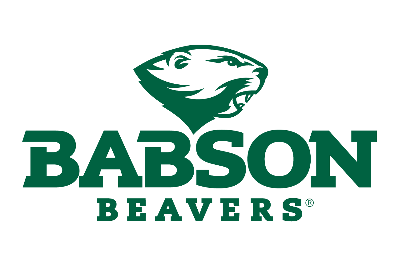 Beaver head with Babson Beavers wordmark, black/grey variant, cell 15