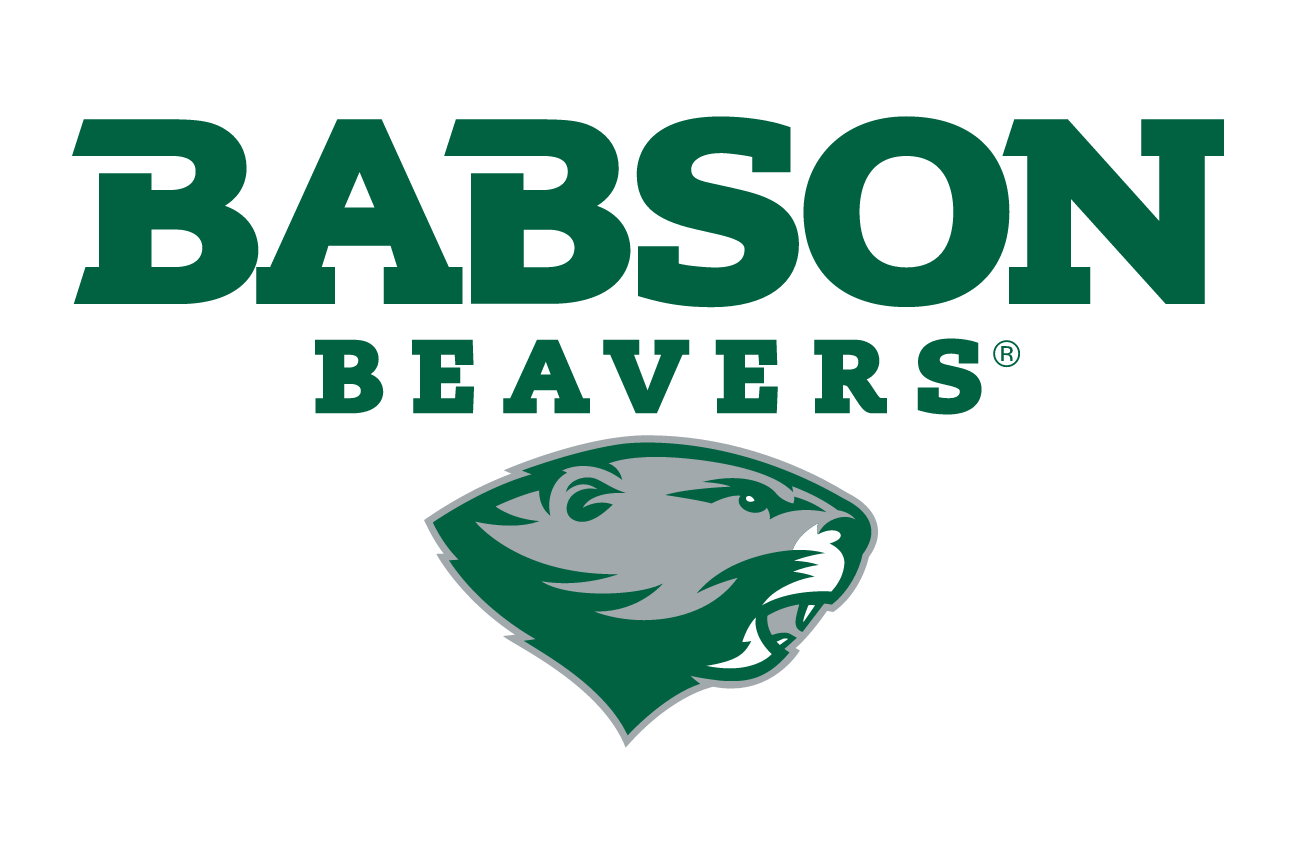Babson Beavers wordmark with beaver head, green/grey variant, cell 16