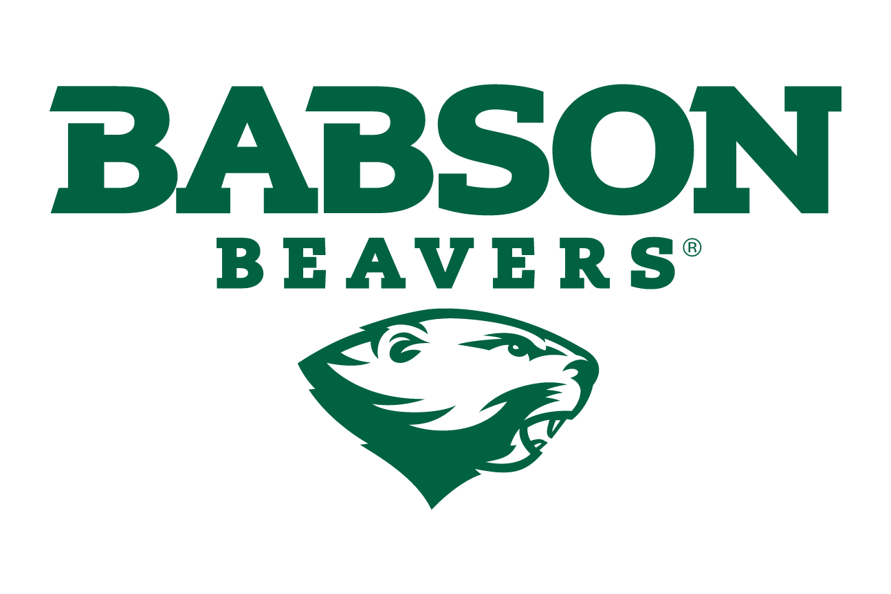 Babson Beavers wordmark with beaver head, black/grey variant, cell 18