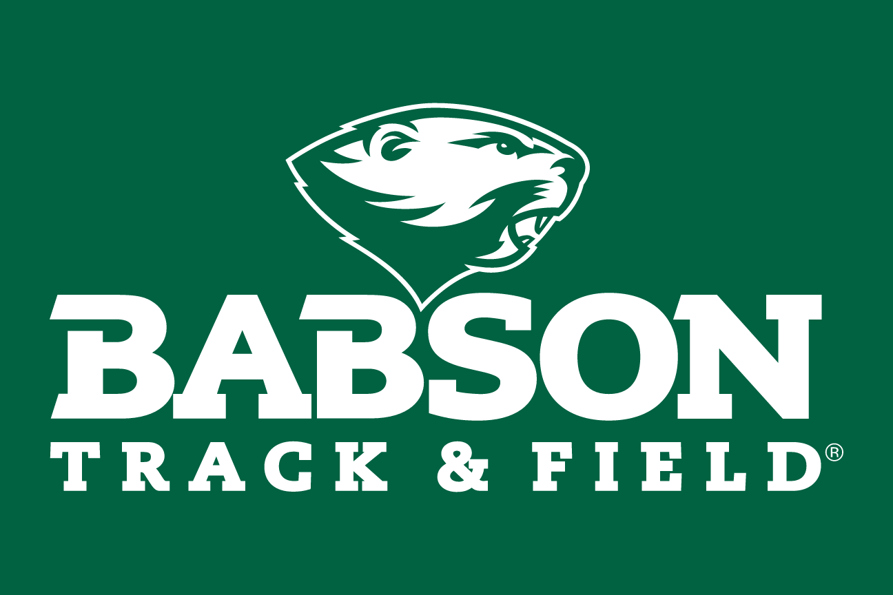 Babson Track & Field, white beaver head lockup on green variant, cell 87