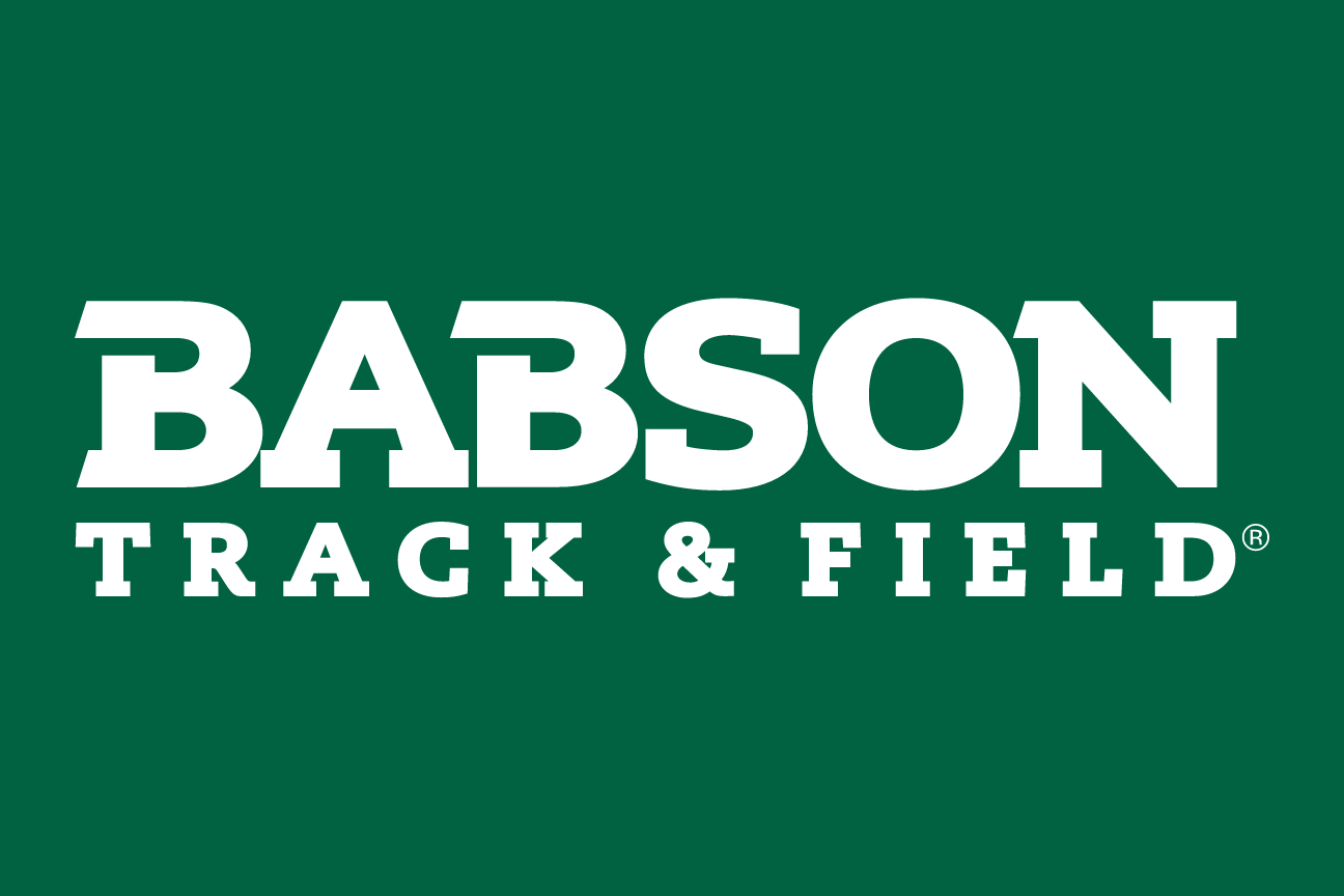 Babson Track & Field sport logo, reverse white variant, cell 145