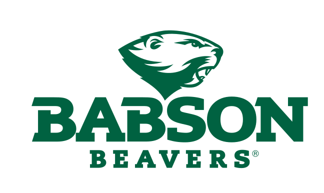 Beaver head with Babson Beavers wordmark, black/grey variant, cell 15